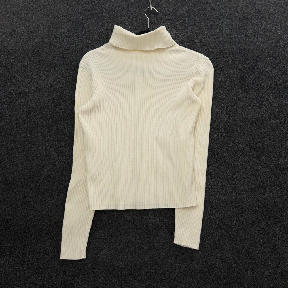 Vintage Cream Ribbed Cotton Turtleneck Sweater Long Sleeve Women Small